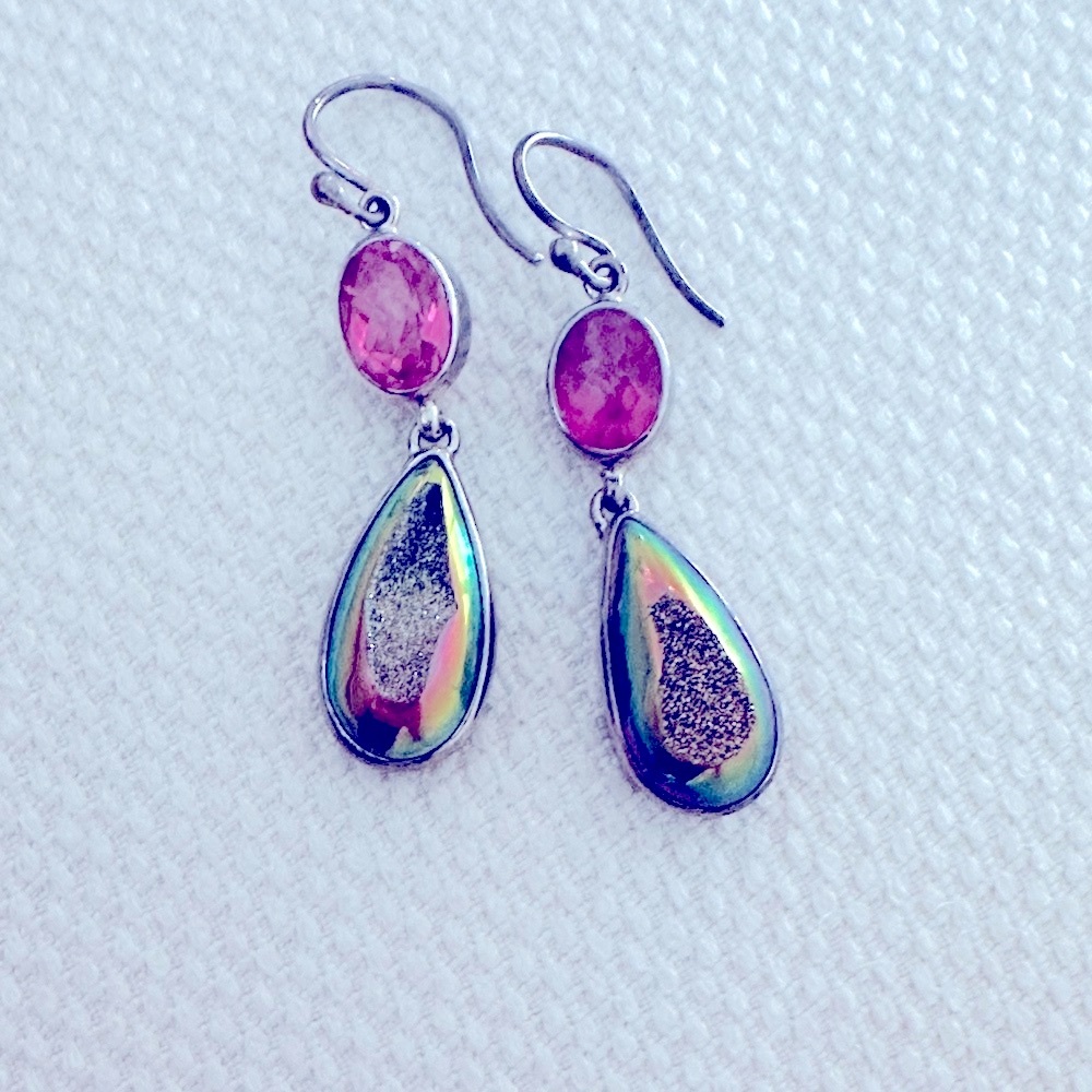 Chic Pink and Iridescent Teardrop Earrings